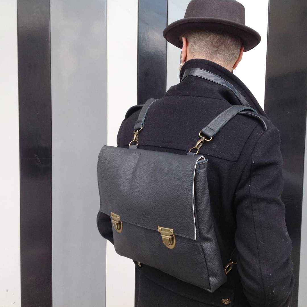 black leather bag