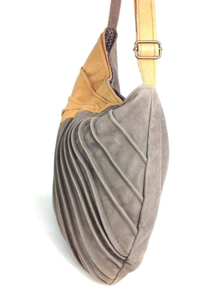 Unique Handmade Leather Shoulder Bag with Pleated Design