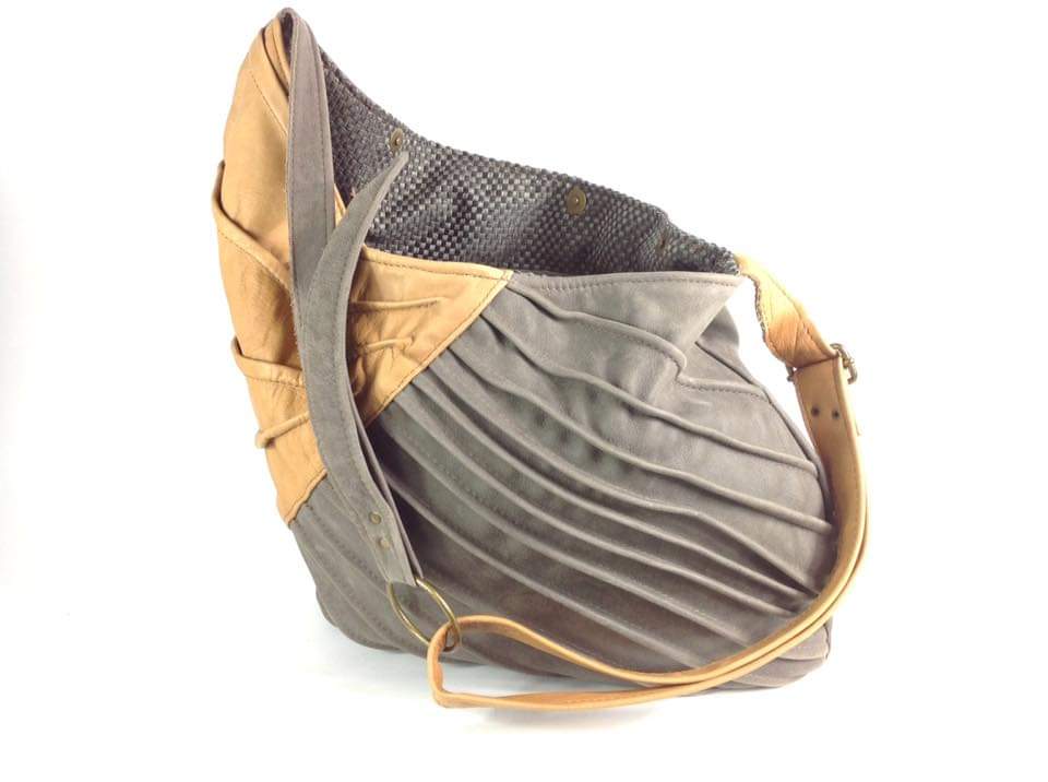 Unique Handmade Leather Shoulder Bag with Pleated Design