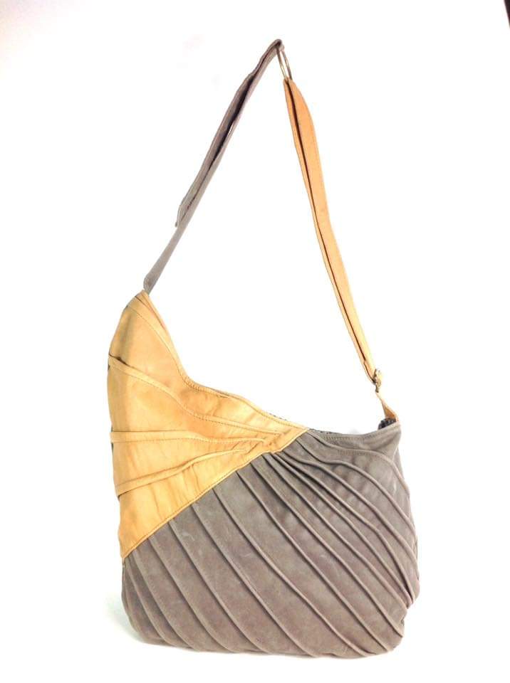 Unique Handmade Leather Shoulder Bag with Pleated Design