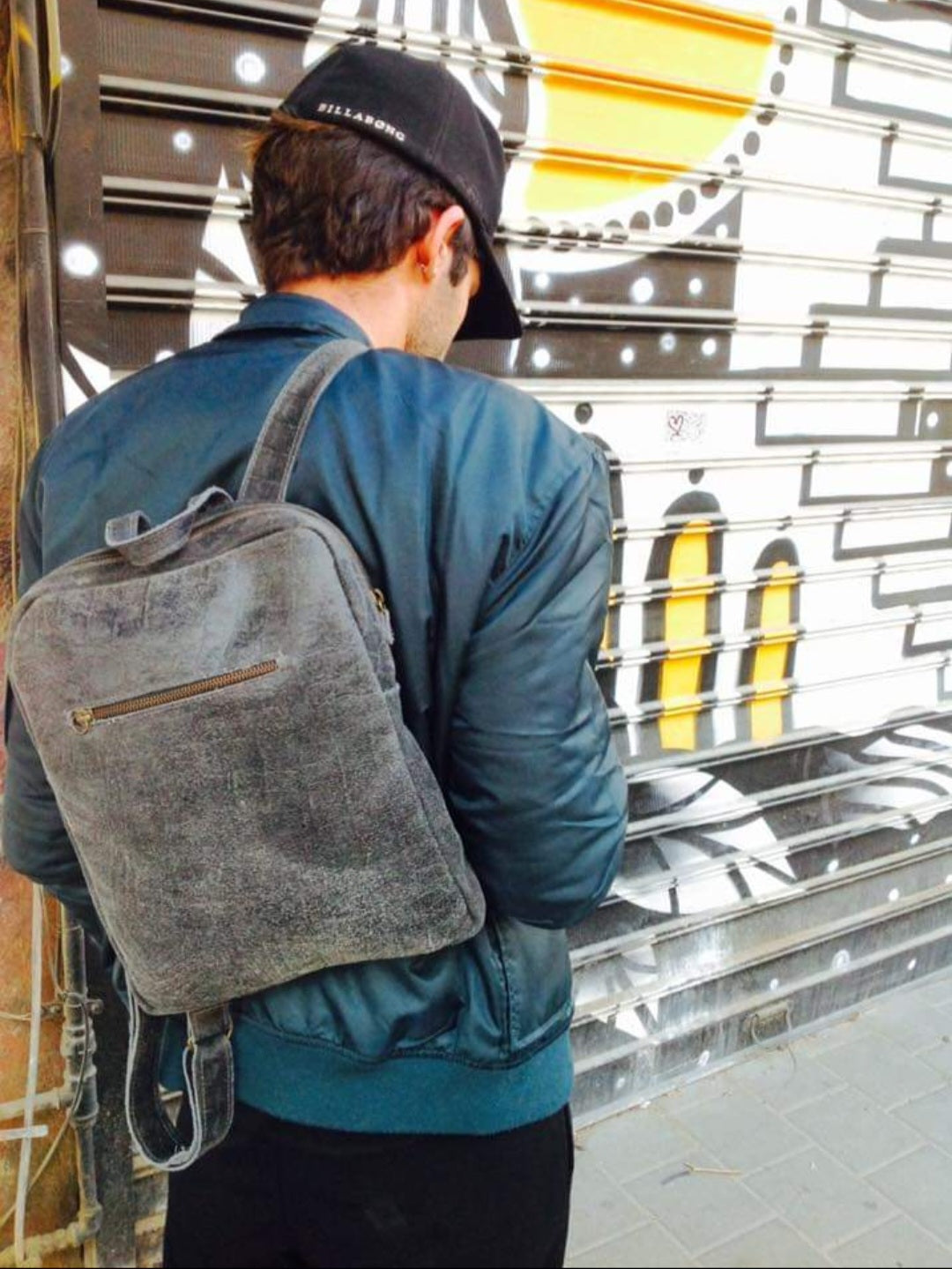 Grey Leather Backpack